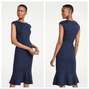 Ann Taylor Speckled Ponte Flounce Sheath Dress